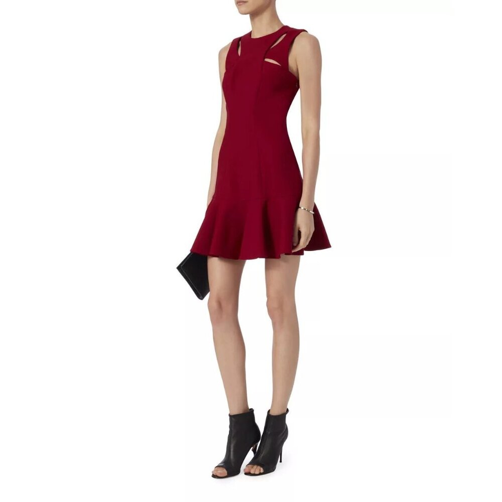 Cinq a Sept Womens Size 0 Crimson Red Scorpio Cut Out Tulip Hem Mini Dress
